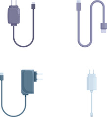 Vector illustration set of different usb cables and adapters on white background