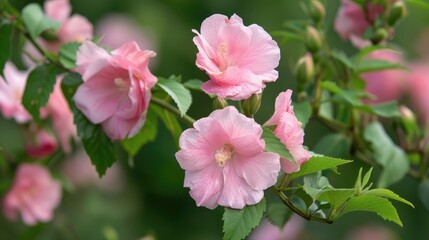 Blooming pink Rose of Sharon