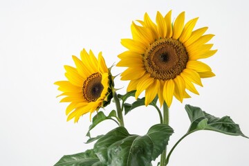 Fototapeta premium flower Photography, Helianthus annuus, copy space on right, Close up view, Isolated on white Background