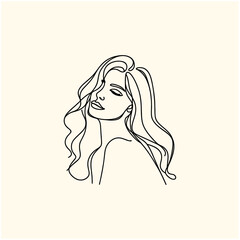 monoline line art girl with long hair