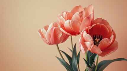 Pink Tulips on a Peach Background
