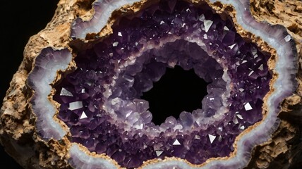 Obraz premium A geode cracked open to reveal a glowing core of amethyst crystals
