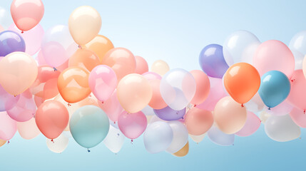 Cluster of colorful pastel balloons in the sky