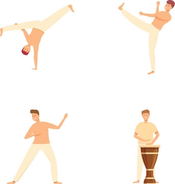 capoeira dancers in action, beige outfits clip art preview