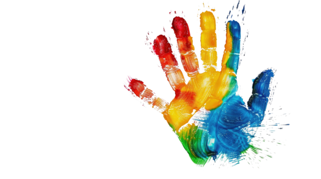 Colorful handprint on a transparent background - Powered by Adobe