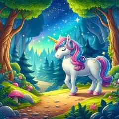 Unicorn, English idiom (something extremely rare or unique). A majestic unicorn standing alone in a magical forest.