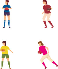 Set of diverse women athletes illustrated in different sporting attire and poses