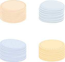 Four cartoon illustrations of stacked coins in different colors isolated on a white background