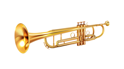 Realistic Gold trombone isolated on transparent background.