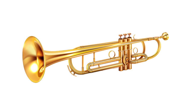 Realistic Gold trombone isolated on transparent background.