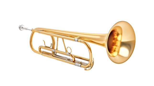 Realistic Gold trombone isolated on transparent background.