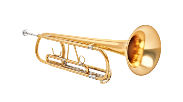 Realistic Gold trombone isolated on transparent background.