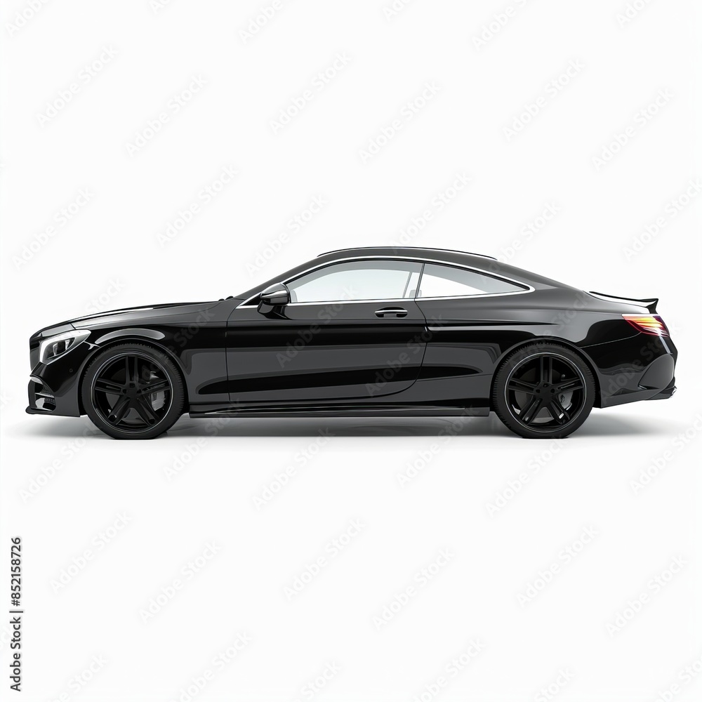 Wall mural Black car on white background, side view