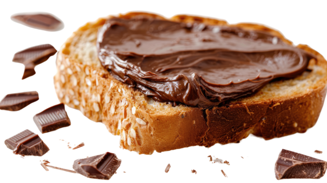 Slice of bread spread with cream on a transparent background