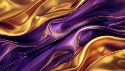 luxurious abstract background with flowing gold and purple silk fabric 3d digital illustration