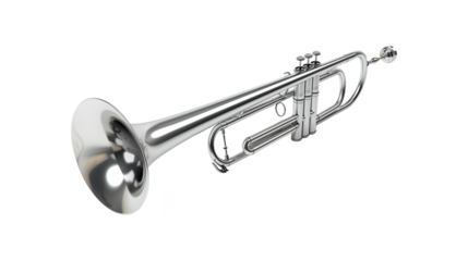 Realistic Silver trombone isolated on transparent background.