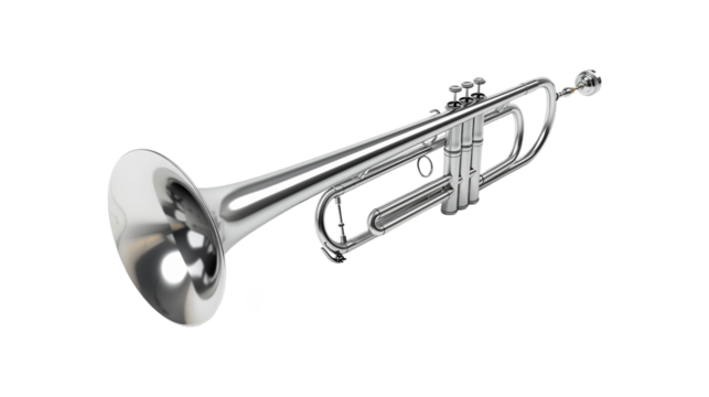 Realistic Silver trombone isolated on transparent background.