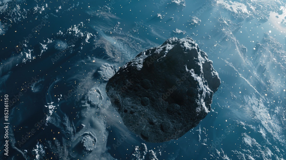 Wall mural an imposing asteroid is approaching earth depicted in a striking 3d rendering standing out as a soli