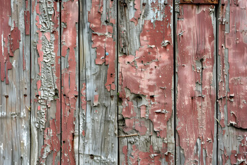 Peeled paint on a rustic barn door.