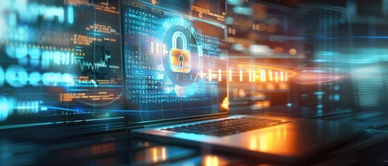 Fototapeta premium internet security, Encryption, firewall, phishing, malware, and cyber attack, abstract background