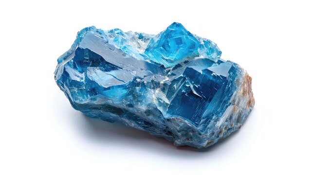 Cutout of raw blue apatite stone on a white background