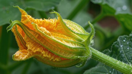 Zucchini blossoms are cultivated in the garden