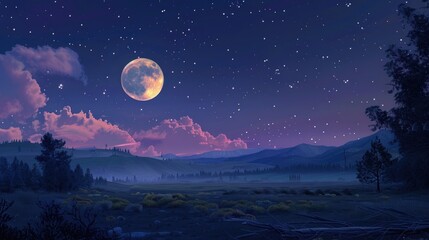 The moon rising in the twilight sky