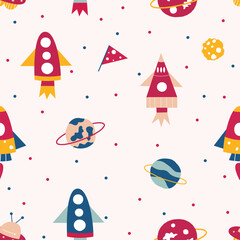 Seamless pattern of rocket on them space illustration