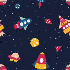 Seamless pattern of rocket on them space illustration