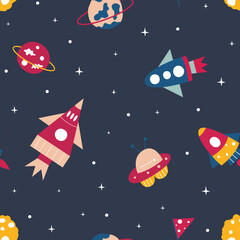 Seamless pattern of rocket on them space illustration