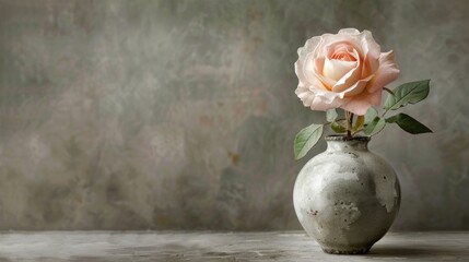 A light pink rose flower in a vase