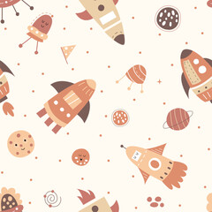 Seamless pattern of rocket on them space illustration