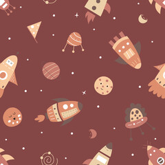 Seamless pattern of rocket on them space illustration