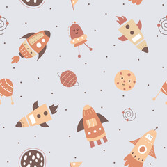 Seamless pattern of rocket on them space illustration