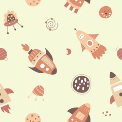Seamless pattern of rocket on them space illustration
