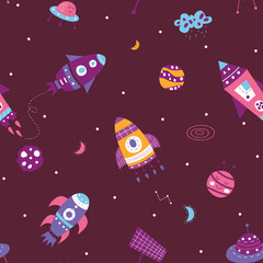 Seamless pattern of rocket on them space illustration