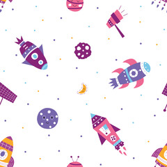 Seamless pattern of rocket on them space illustration