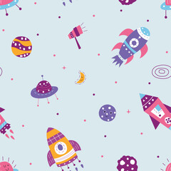 Seamless pattern of rocket on them space illustration