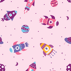 Seamless pattern of rocket on them space illustration