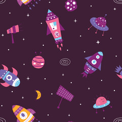 Seamless pattern of rocket on them space illustration