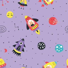 Seamless pattern of rocket on them space illustration