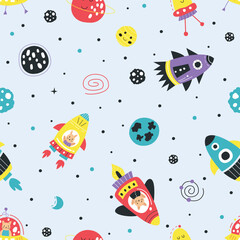 Seamless pattern of rocket on them space illustration