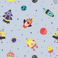 Seamless pattern of rocket on them space illustration