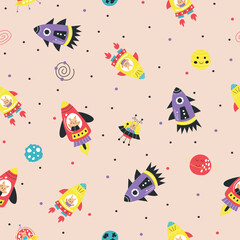 Seamless pattern of rocket on them space illustration