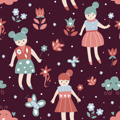 seamless pattern of cute fairy flower illustration
