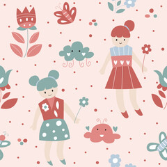seamless pattern of cute fairy flower illustration
