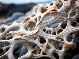 a close up of a bone structure on a rock