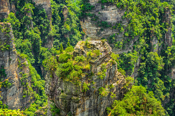 Natural quartz sandstone pillars the Avatar Hallelujah Mountain (1080) located in the Zhangjiajie National Forest Park in the Wulingyuan Area in northwestern Hunan Province China.