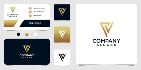 abstract, modern, simple V letter logo template with business card