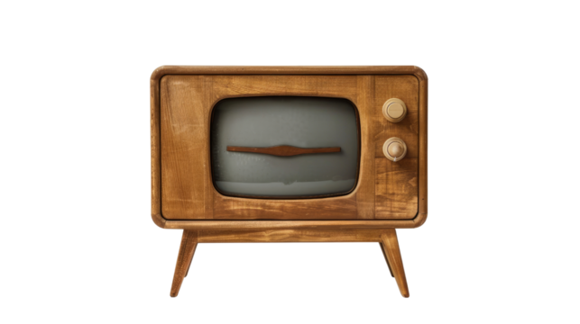 Old wooden television set on a transparent background
